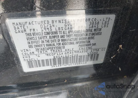 2014 Nissan Sentra Sl from USA, damaged, VIN 3N1AB7AP6EY208418